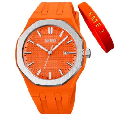 Imagem de SKMEI Relógio de pulso masculino de silicone, fácil de ler, à prova d'água, esportivo, casual, moderno, analógico, quartzo, luminoso, para pais, presente preto, G9299orange, Tendência