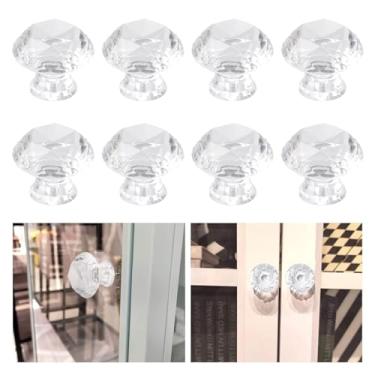 Imagem de MOROBOR Puxador autoadesivo para gabinete, 8 peças de acrílico transparente, puxadores de acrílico de diamante côncavo, maçanetas de armário sem furadeira, para porta de espelho de cozinha e banheiro