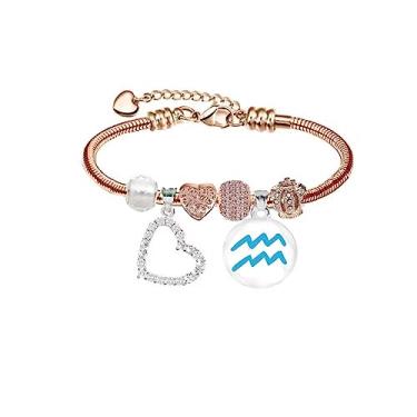 Imagem de Pulseira personalizada do zodíaco presentes para meninas banhado a ouro rosa 14K joia Pandora, Cristal, Zircônia cúbica