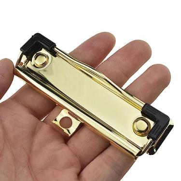 Imagem de HAHIYO Prendedores de prancheta montáveis de metal dourado de 10 cm – Pacote com 6, clipe durável com molas com pegadores de borracha, orifício para pendurar e rebites – arquivo de documentos, placa de clipe de plástico de madeira para escritório, escola, casa
