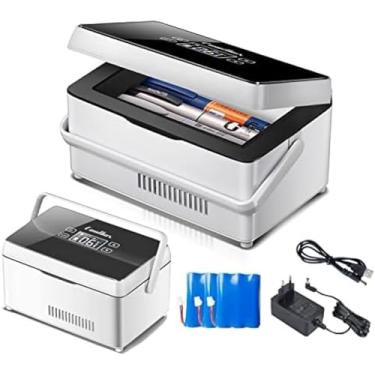 Imagem de Mini refrigerador portátil para insulina com alça e bateria Display LED 2-8 ° Grande espaço para medicina Geladeira 10200mAh Bateria de lítio -, 3 baterias