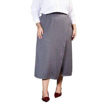 Imagem de Saia Midi Transpassada Cinza Plus Size