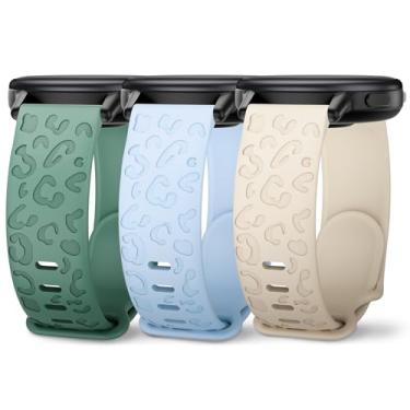 Imagem de Huadea Pacote com 3 pulseiras de relógio com gravação de leopardo compatíveis com Garmin Vivoactive 4/Venu 2/Venu 3, pulseira de silicone Cheetah de 22 mm para Garmin Forerunner
