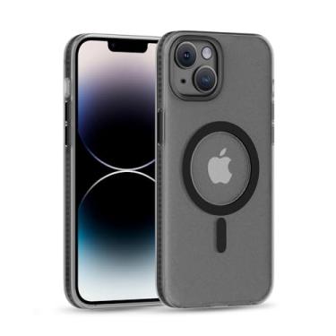 Imagem de SCORPIFY Capa para iPhone 14 Plus com design magnético transparente, [não amarela] capa de telefone fina para homens e mulheres, com tela de vidro + protetor de lente de câmera, [compatível com MagSafe] amortecedor, preto fosco