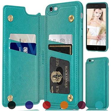 Imagem de XcaseBar Capa carteira para iPhone 6 Plus/6S Plus [bloqueio RFID] [4 porta-cartões de crédito], capa protetora de couro PU flip livro traseiro capa protetora para celular mulheres homens para Apple