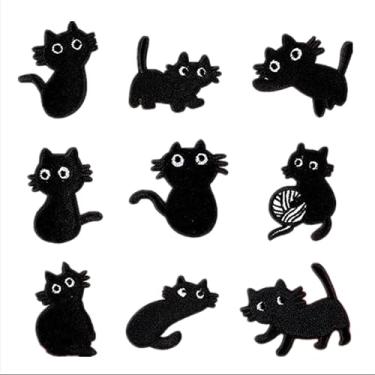 Imagem de CHBROS 9 peças de adesivos bordados de gato preto, aplique de ferro em remendos para roupas, jaquetas, camisetas, mochilas... (conjunto com 9)