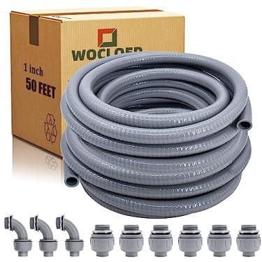 Imagem de Wocloer Conduíte líquido - Kit de conduíte elétrico apertado líquido flexível não metálico de 2,54 cm, com 6 encaixes retos e 3 ângulos incluídos. 2,5 cm de diâmetro