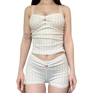 Imagem de Vhitler Conjuntos de pijamas fofos de algodão para mulheres conjuntos curtos bonitos coquete roupas estéticas tops bonitos, Branco - 5, M