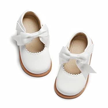 Imagem de Otter MOMO Sapato social feminino Mary Jane com tira em T uniforme escolar, D756-Branco, 6 Toddler