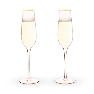 Imagem de TWINE Canetas de champanhe rosa, conjunto de taças de vinho de cristal rosa com borda dourada, taças de vinho cintilantes com haste, conjunto de 2, 236 ml