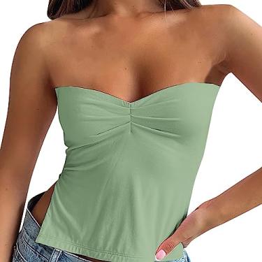 Imagem de Regatas femininas de verão bandeau slim fit sem alças sexy sem mangas cropped camiseta de festa cor sólida, Z1 - verde, G