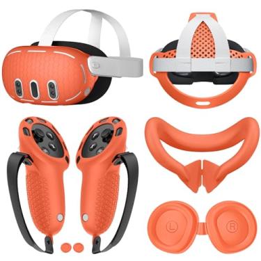 Imagem de Conjunto de 6 peças de acessórios VR para Meta Quest 3, VR Cover Controller Grip Cover Face Cover Protetor de lente Capas de joystick para Oculus/Meta Quest 3/855