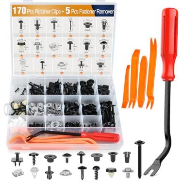 Imagem de GOOACC 175 peças de porcas de nylon para forro de para-lama e ilhós de parafuso com removedor de fixador, rebites de plástico para carro, kit de retenção de empurrar - 17 tipos mais universais para