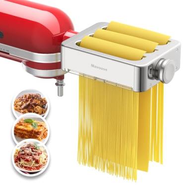 Imagem de Conjunto 3 em 1 de acessório de massa de metal para batedeira KitchenAid, rolo de folha de macarrão incluído, cortador de espaguete, acessórios para cortador Fettuccine e escova de limpeza