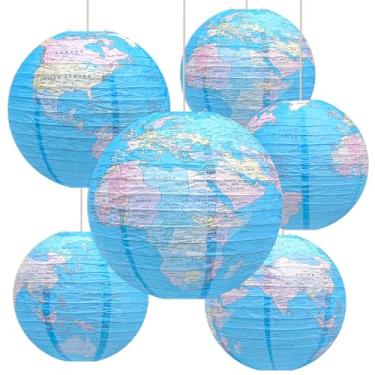 Imagem de 6 peças de decoração de globo decoração de viagem, mapa-múndi suspenso, lanternas de papel para sala de aula, história, estudos sociais, dia da terra, decorações de festa