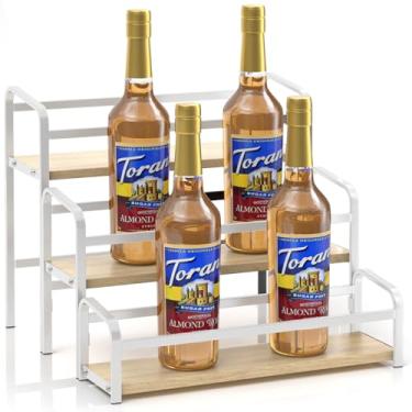 Imagem de IYEBAU Rack de xarope de café, capacidade para 12 garrafas, organizador de café de 3 níveis, rack de vinho de cozinha, estação de café para xarope, prateleira de suporte de vinho, acessórios de café