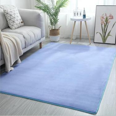 Imagem de Tapete da sala de estar de lã coral, sofá, mesa de centro, quarto, antiderrapante, à prova de som, tapete doméstico cinza, varanda, janela saliente, azul escuro, 160 x 200 cm (63 x 78 pol.)