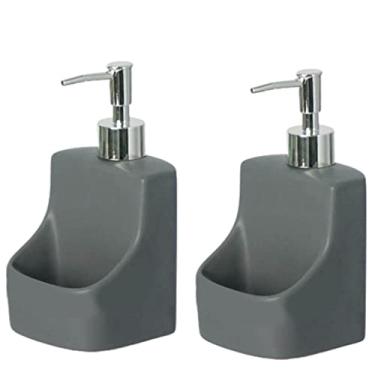 Imagem de Casa de campo Dispensador de sabão de cerâmica de uso duplo, 390ml/13.2oz, garrafas líquidas recarregáveis ​​com bomba de metal, bancadas, saboneteira versátil Garrafa com bomba