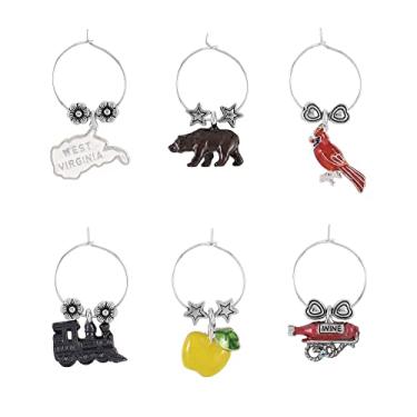 Imagem de Wine Things, 6 peças, pingentes de vinho/marcadores de bebida para taças de vinho, festa de degustação de vinhos (estado), Metal, Sem pedras preciosas