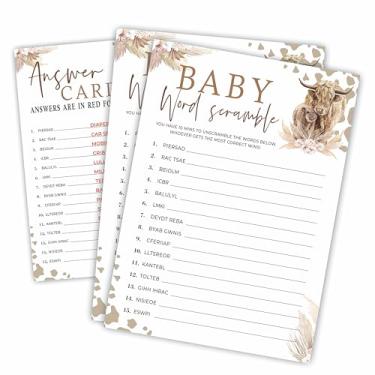 Imagem de Kit de jogo Word Scramble para chá de bebê - Holy Cow! Tema Western Ranch - 30 cartões de jogo de preenchimento e 1 cartão de resposta para chá de bebê, jogos de revelação de gênero, lembrancinhas de