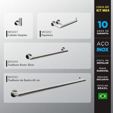Imagem de Kit Acessórios Para Banheiros 4 Peças Inox - Kromus Kitme4