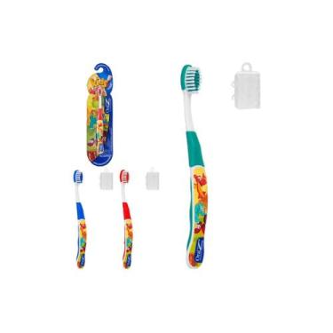 Imagem de Kit 3 escovas dental infantil com capa protetora personagens - ORAL Z,