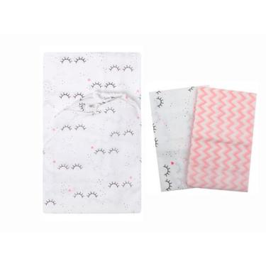 Imagem de Kit Lençol Berço Americano Bebe Com Elastico e 2 Fronhas Enxoval 100% 