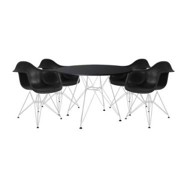 Imagem de Mesa de Jantar Eames Eiffel Redonda 90cm Preta com 4 Poltronas Pretas 