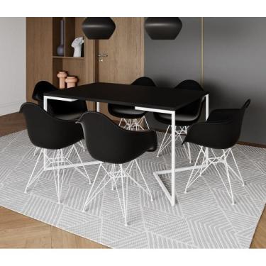 Imagem de Mesa Industrial Jantar Preta 137x90cm Base V com 6 Poltronas Eames Eif
