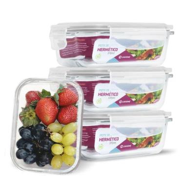 Imagem de Conjunto Kit 4 Potes Vidro Hermético Marmita Fitness 370ml - U4home, B