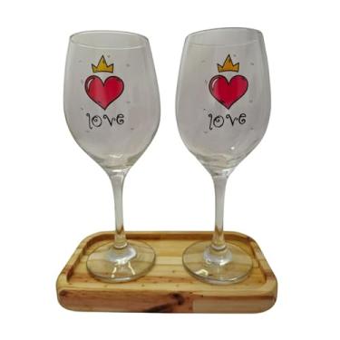 Imagem de META ATACADO, Kit 2 Taças Bandeja Coração Amor Personalizada Vinho