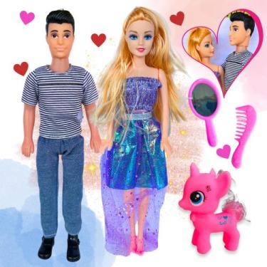 Imagem de Kit Boneca Brinquedo E Boneco Namorado Menina + Acessórios - toys e to