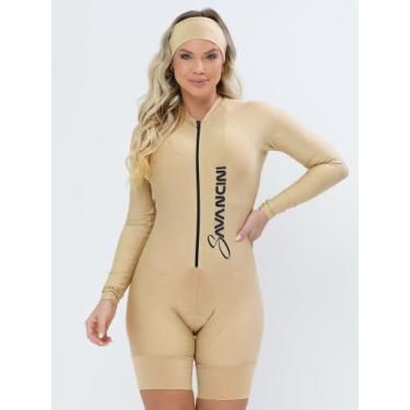 Imagem de Macaquinho De Ciclismo Feminino - Forro GEL - Manga Longa Bege Moving 