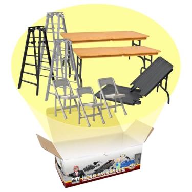 Imagem de Tabelas, escadas e cadeiras combinam acessórios especiais para bonecos de luta livre