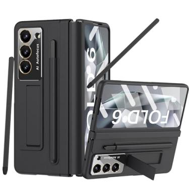 Imagem de YQODSZ Capa para Samsung Galaxy Z Fold 6 2024 com suporte para caneta S e caneta stylus preta, capa para celular Z Fold 6 com proteção de dobradiça, protetor de tela embutido, capa protetora com