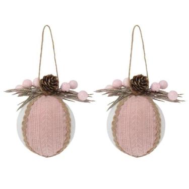 Imagem de Kit duas bolas natalinas rosa e branca com pinha - 14cm - Tok da Casa