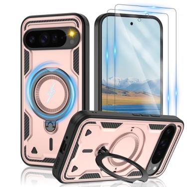 Imagem de Gritup Capa para Google Pixel 9 Pro XL: compatível com MagSafe e [2 películas HD], suporte giratório de metal, proteção antiimpressões digitais à prova de queda de grau militar Pixel 9 Pro XL, ouro