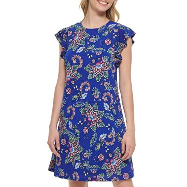 Imagem de Jessica Howard Camiseta feminina de malha estampada com manga cavada casual, Royal, 46