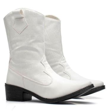 Imagem de Bota Feminina Texana Cano Alto Bico Fino Croco Moderna - Navit Shoes, 