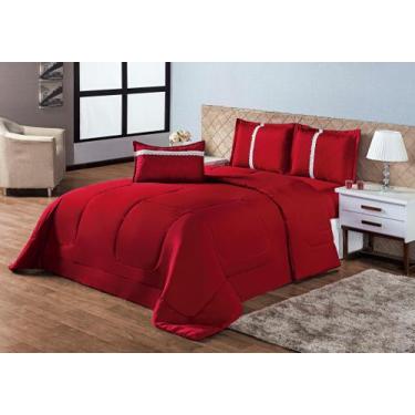 Imagem de Kit Edredom Oliveira Dupla Face Casal Queen 05 Peças Vermelho - AMORA 
