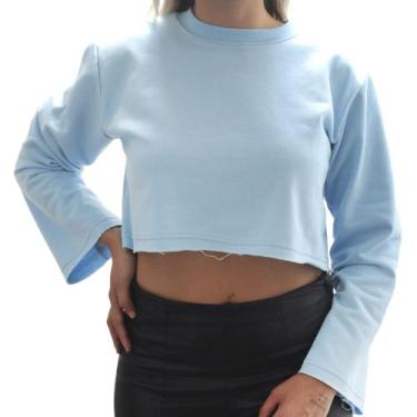 Imagem de Moletom Cropped Blusa Feminina Blusinha Manga Longa Look Casual Leve E