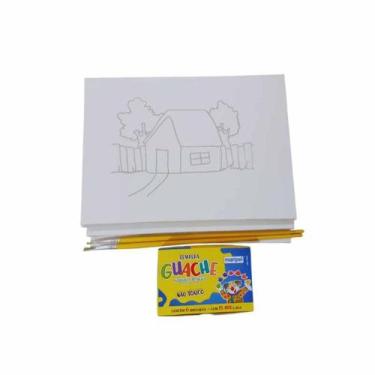 Imagem de Kit Pintura Tela Riscada 20x30 (3 telas+2 pinceis+guache) - SUPERTELA 
