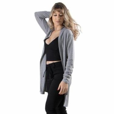 Imagem de Cardigan Kimono Canelado Serra e Mar Modas Manga Longa Roupa Para Inverno Moda Casual-Feminino