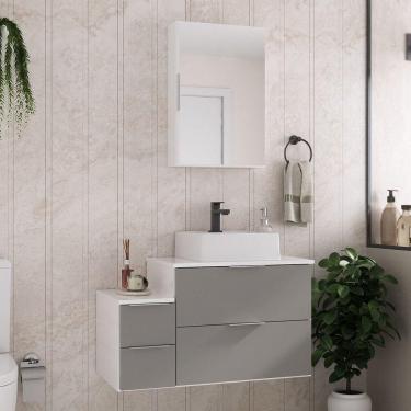 Imagem de Conjunto Gabinete Banheiro Nivus 80 (gabinete+espelheira+cuba) Branco Cinza