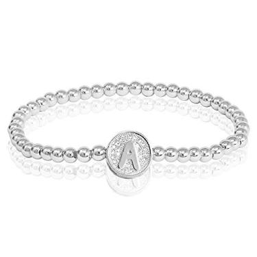Imagem de by you Pulseiras femininas com inicial de 26 letras, berloque redondo, aço inoxidável, ouro, prata, contas, Small, Strass, Strass