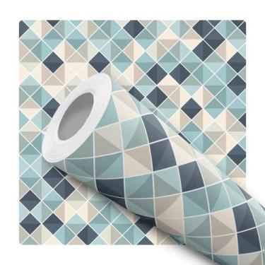 Imagem de Papel De Parede Vinílico Pastilha Azul e Cinza Cozinha 5m - DELIQUADRO