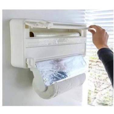 Imagem de Suporte Papel Toalha Aluminio Filme Cozinha 3x1 Não Enrola - INPORTS