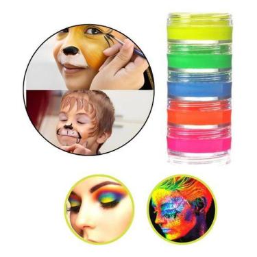 Imagem de Kit Tinta Pintura Facial 6 Cores Artística Rosto Lavável Neo - tinta f