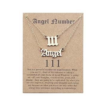 Imagem de COLORFUL BLING Colar multicamadas com pingente de número de anjo em camadas em Y, cartão de desejo, 000 111 222 333 444 555 666 777 888 999 Numerologia Lucky BFF Joias da amizade para mulheres e meninas, Metal, Metal,