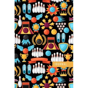 Imagem de Journal: Red Blue Gold Bowling Accessories on Black Cover/Ruled 6x9 Small Composition Notebook for Writing/Blank Lined Paper Book/Cute Card Alternative/Gift for Journal Lovers and Writers